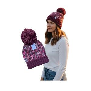 Time And Tru Silver Metallic Ribbed Beanie With Pom Pom